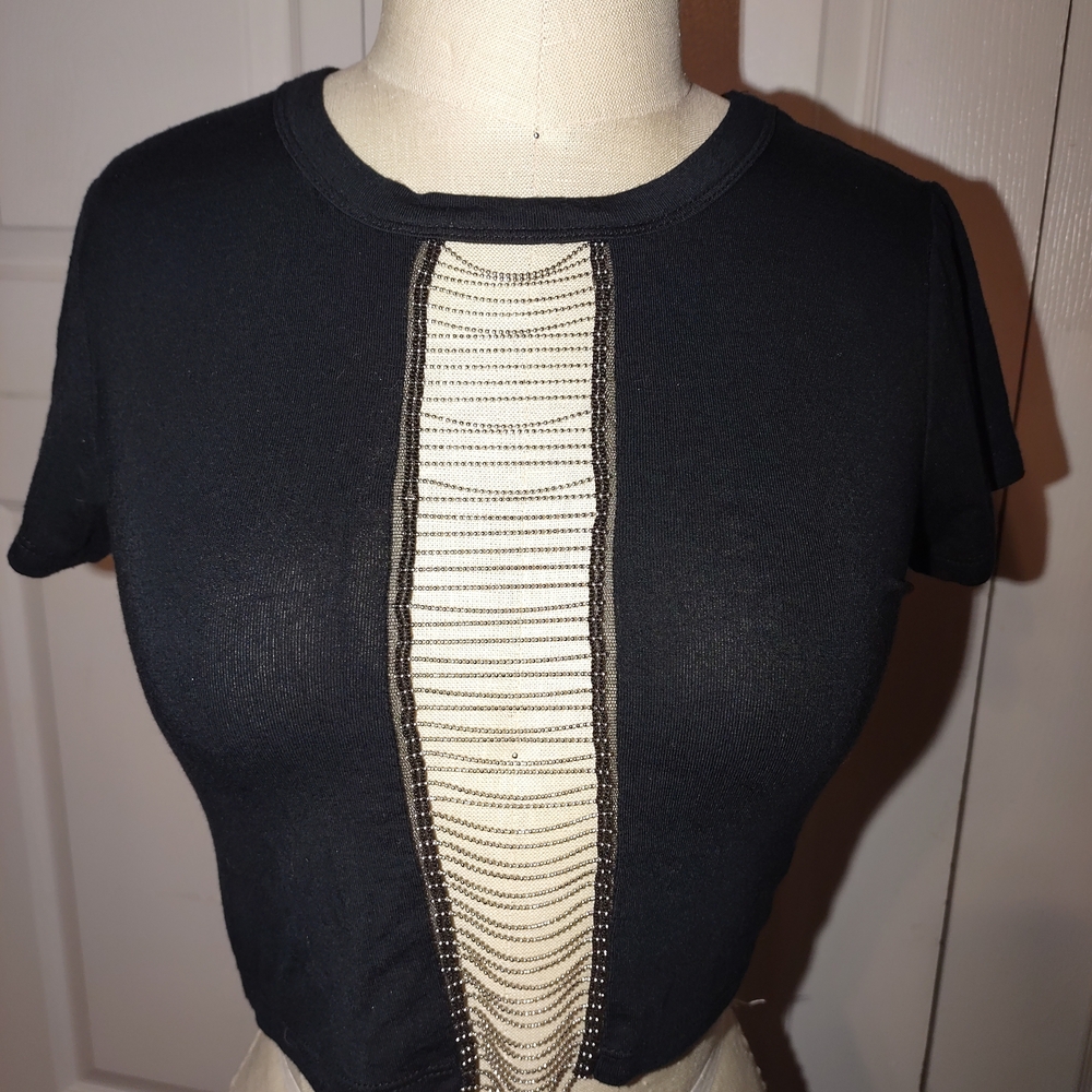 SHEIN Black Mesh Accent Crop Top